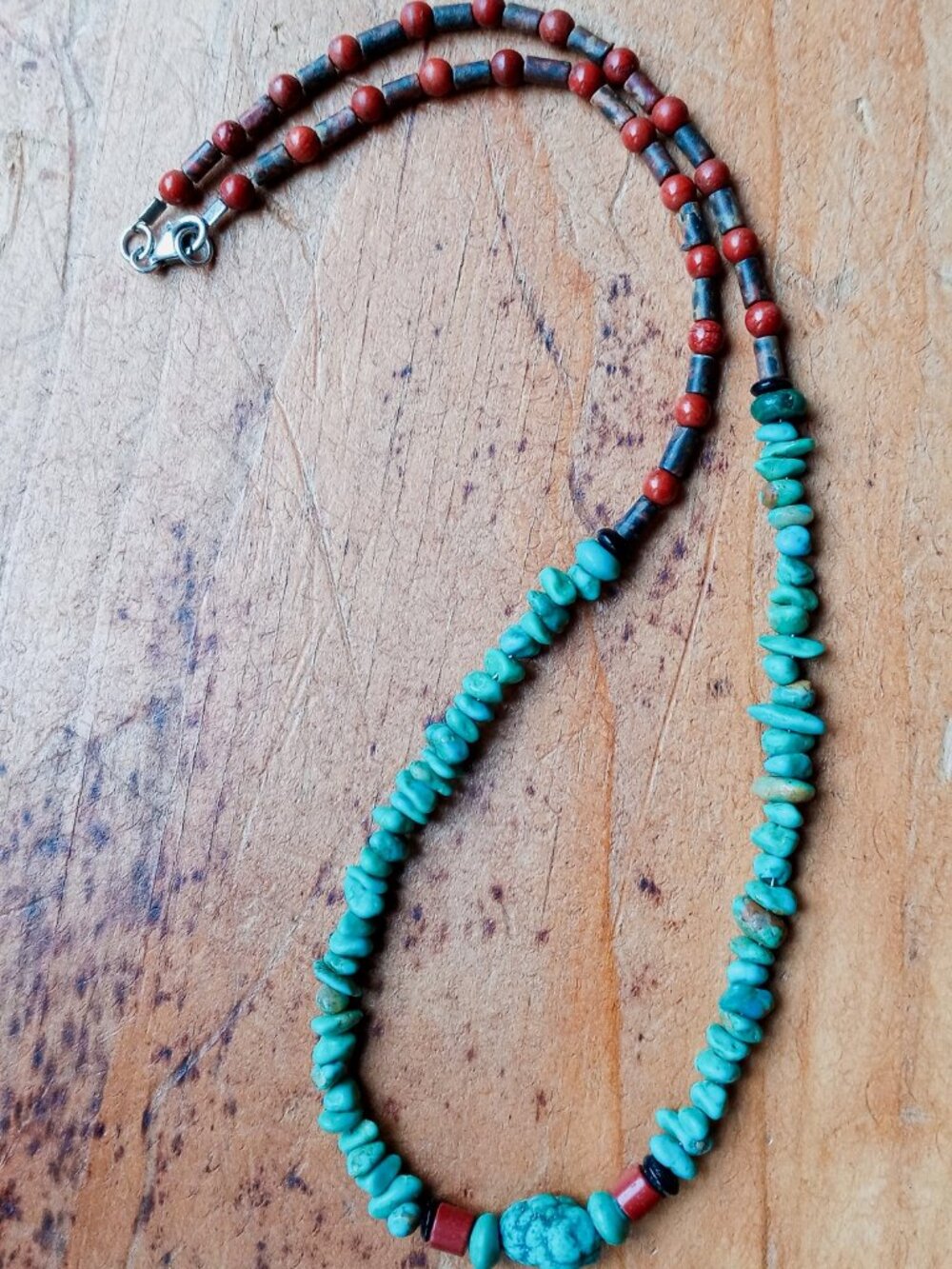 Genuine Southwestern Native American Turquoise & Red Coral Bead Necklace